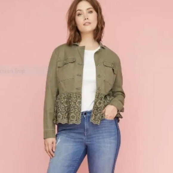 Green Lace Utility Peplum Jacket 